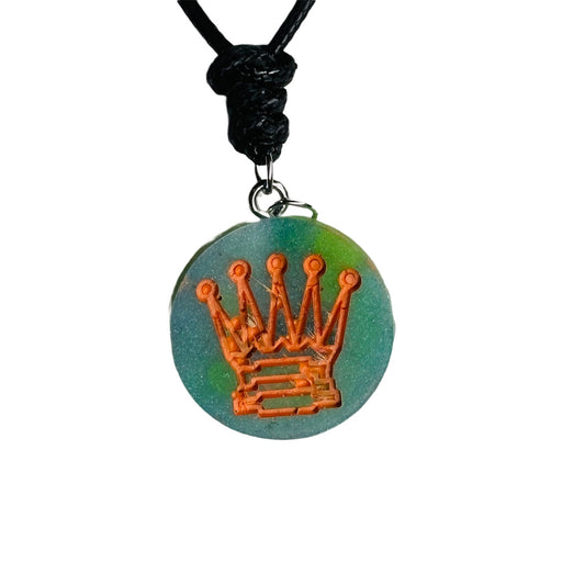 Aqua Orange Queen - Handmade Resin Chess Necklace