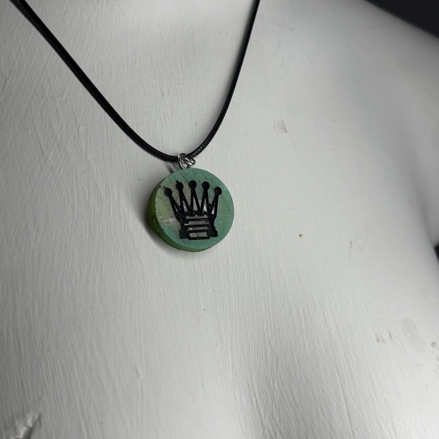 Dark Green Queen - Handmade Resin Chess Necklace