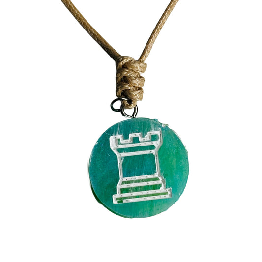 Mint Green Rook - Handmade Resin Chess Necklace