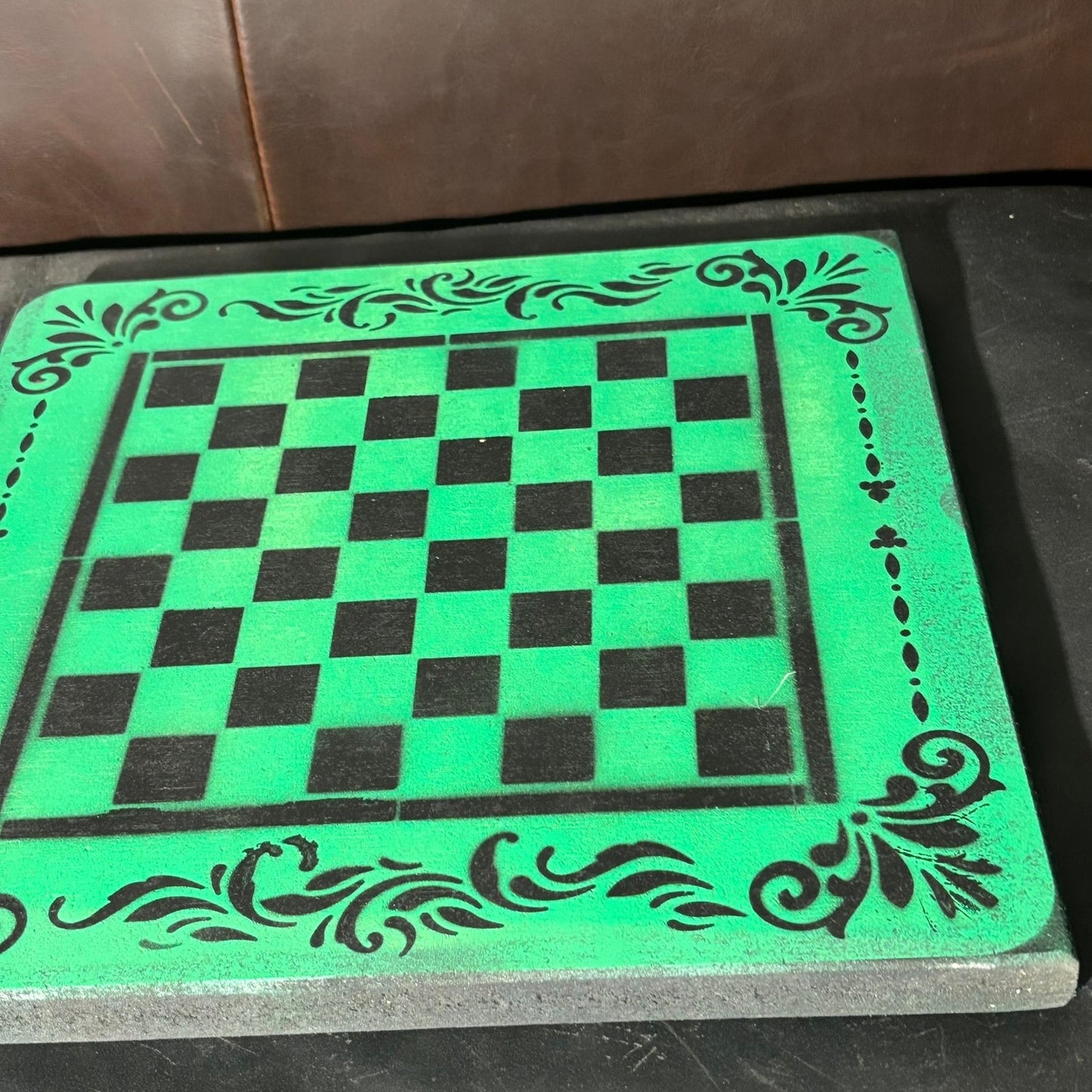 Green & Black - Painted Chess Board