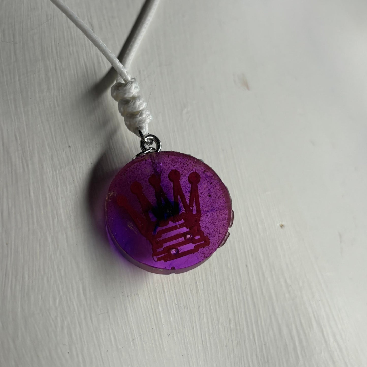 Purple & Orange Queen - Handmade Resin Chess Necklace