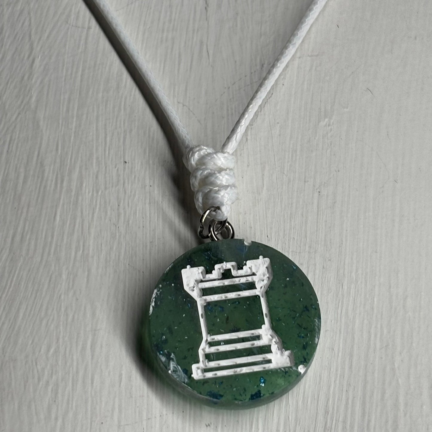 Forest Green Rook - Handmade Resin Chess Necklace - Flat Edition