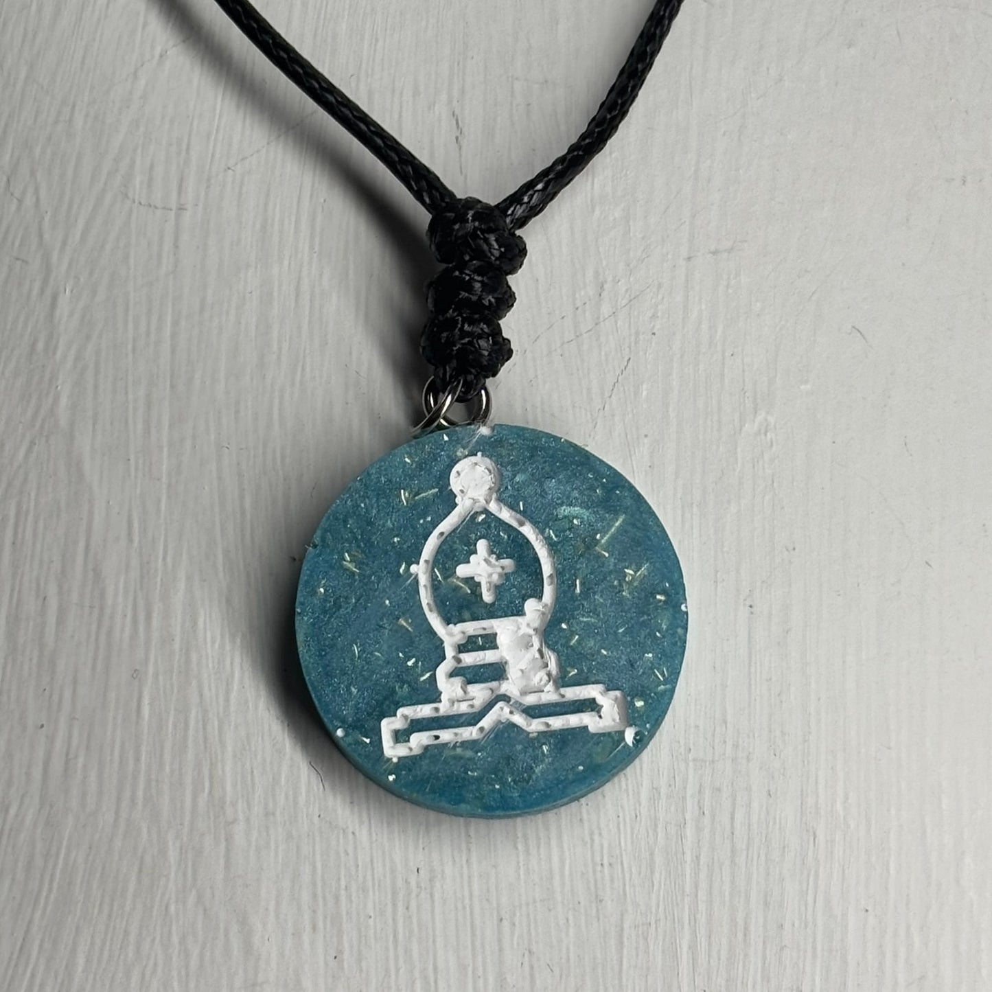 Crystal Blue Bishop - Handmade Resin Chess Necklace