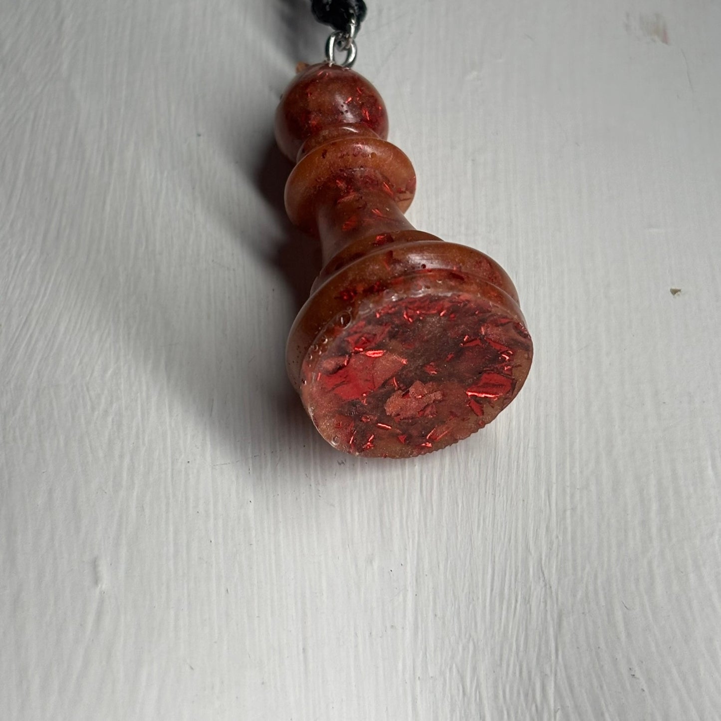 Crystal Fire Red Bishop - Handmade Resin Chess Necklace