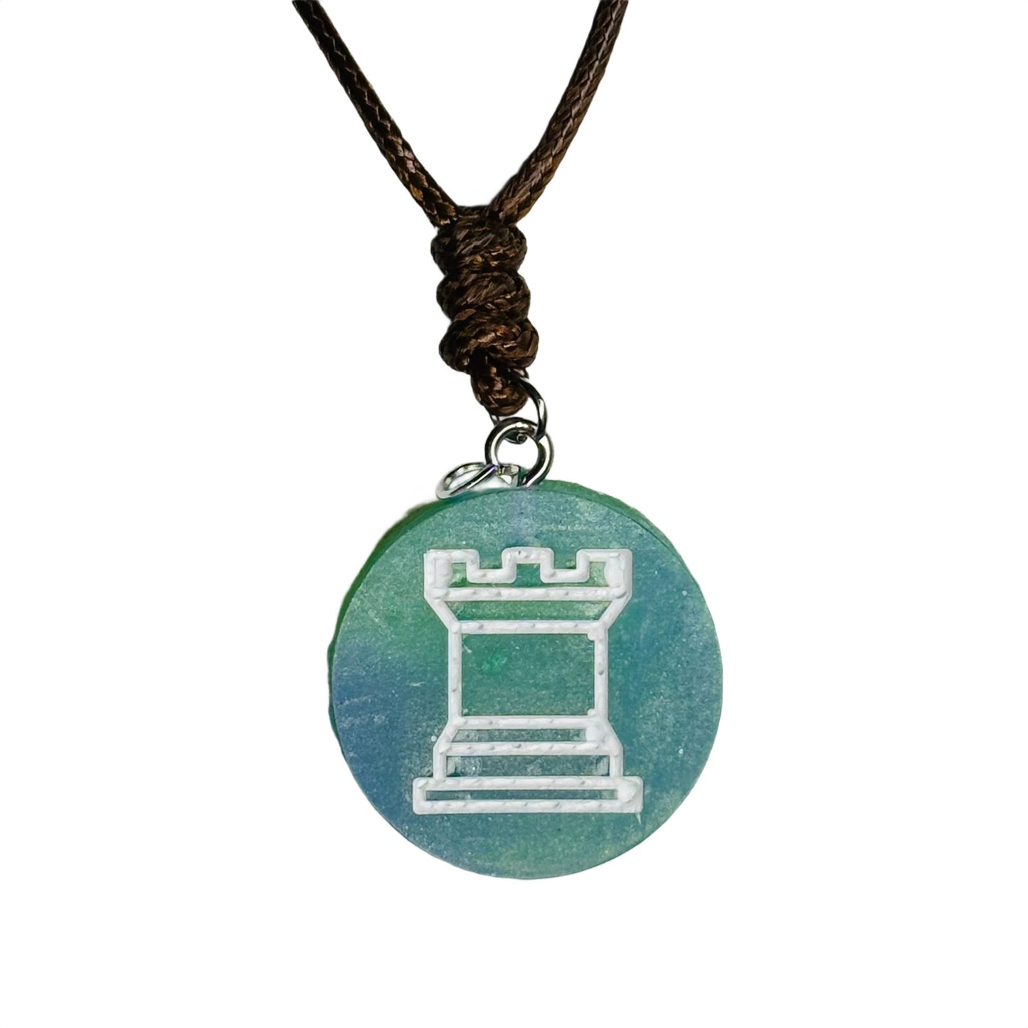 Blue/Green Rook - Handmade Resin Chess Necklace