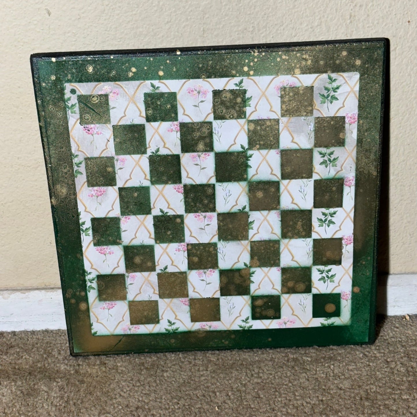 Vintage Golden Green - Scrapbook Chess Board