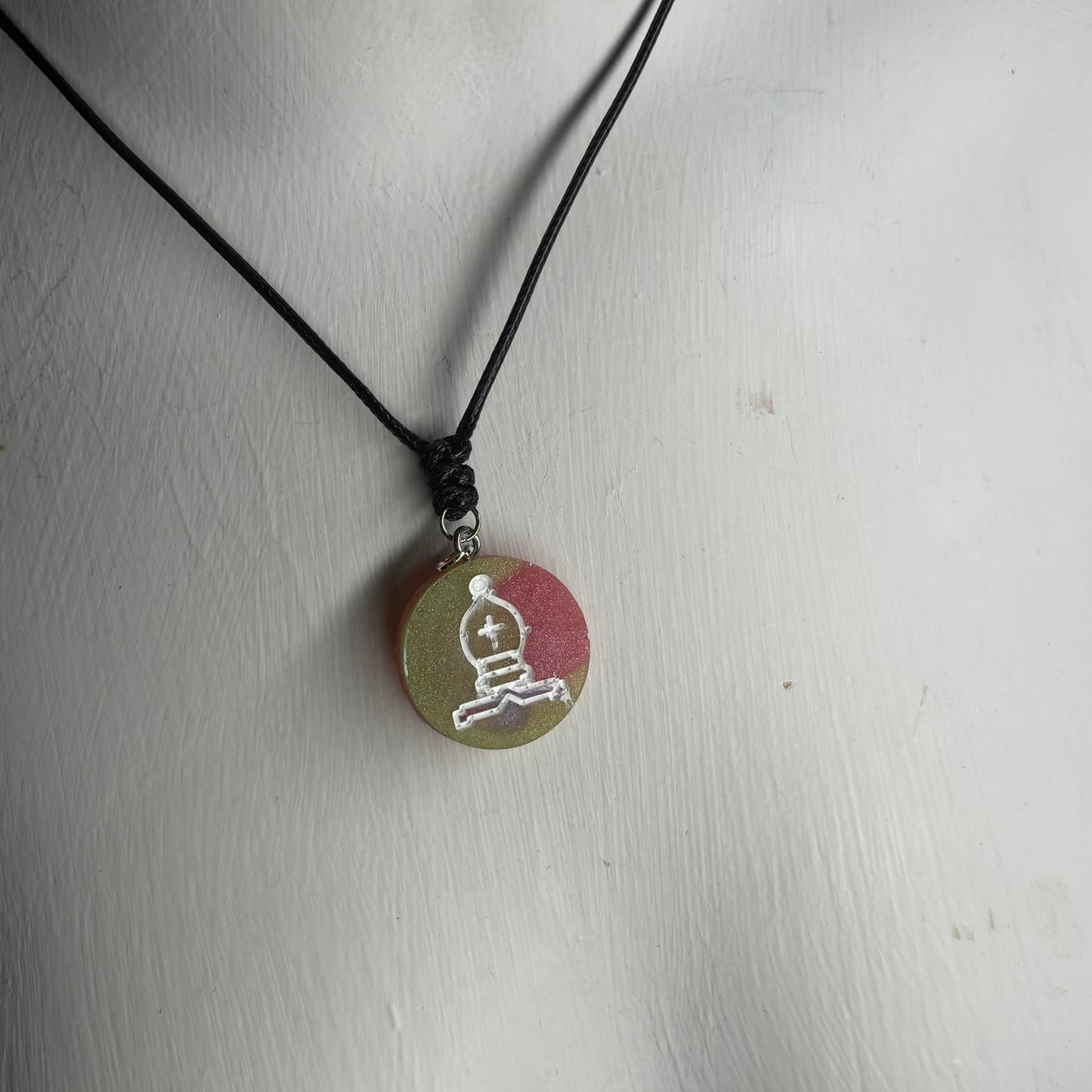Green & Pink Bishop - Handmade Resin Chess Necklace