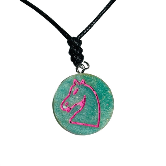 Vintage Green Knight - Handmade Resin Chess Necklace