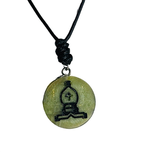 Lime Green Bishop - Handmade Resin Chess Necklace