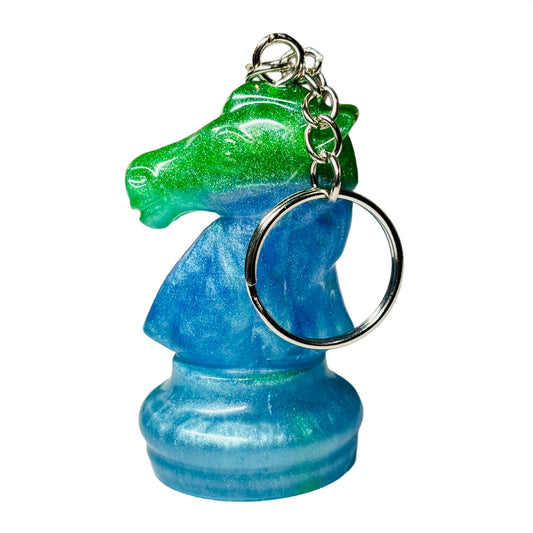 Green/Blue Enmeshed Knight - Handmade Resin Keychain - Large Edition