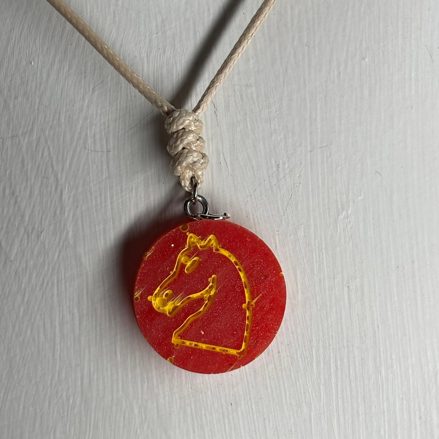 Cherry Red Knight - Handmade Resin Chess Necklace