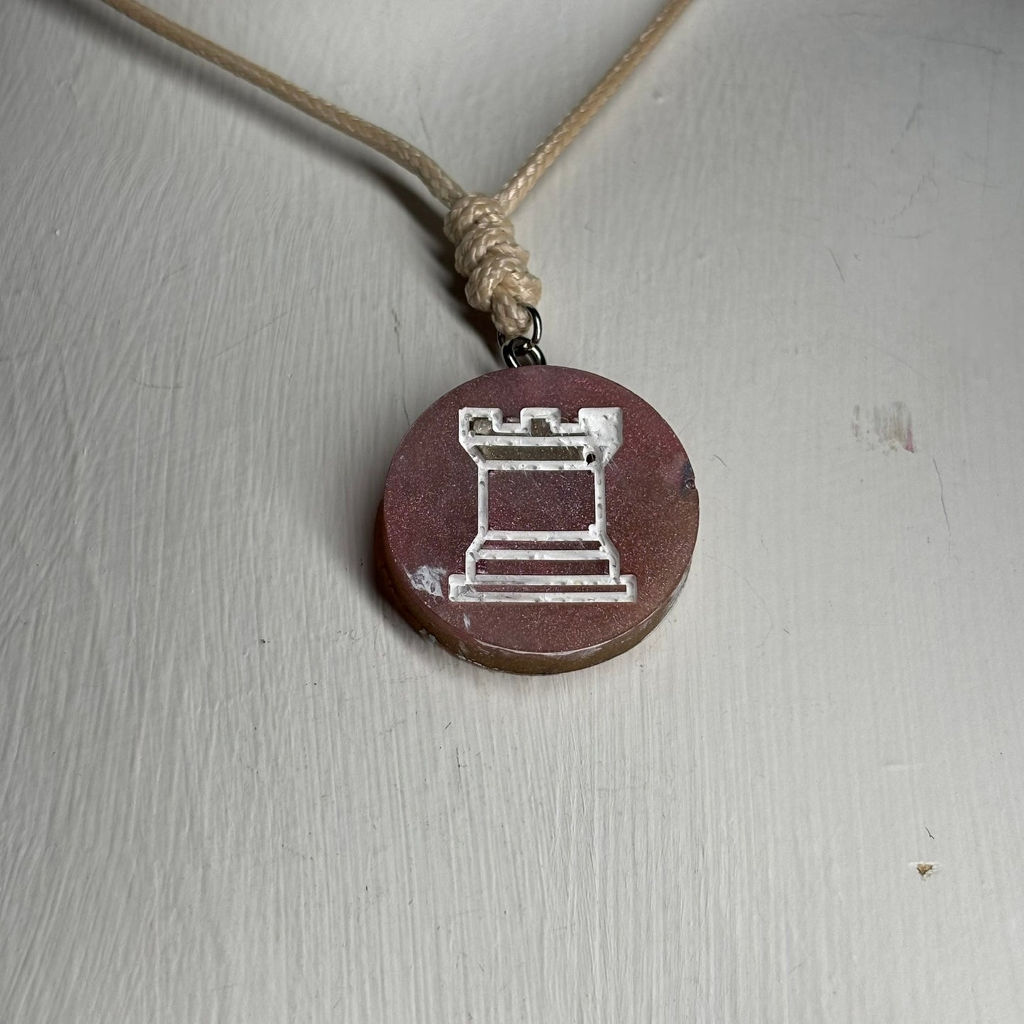 Peach Cream Rook - Handmade Resin Chess Necklace