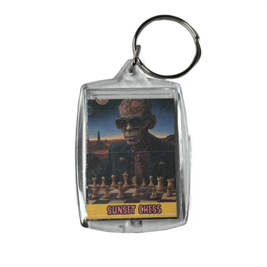 Monster With Shades - Sunset Chess Photo Keychain