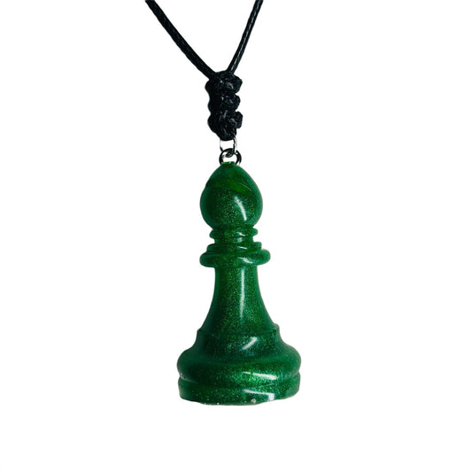 Solid Forest Green Bishop - Handmade Resin Chess Necklace