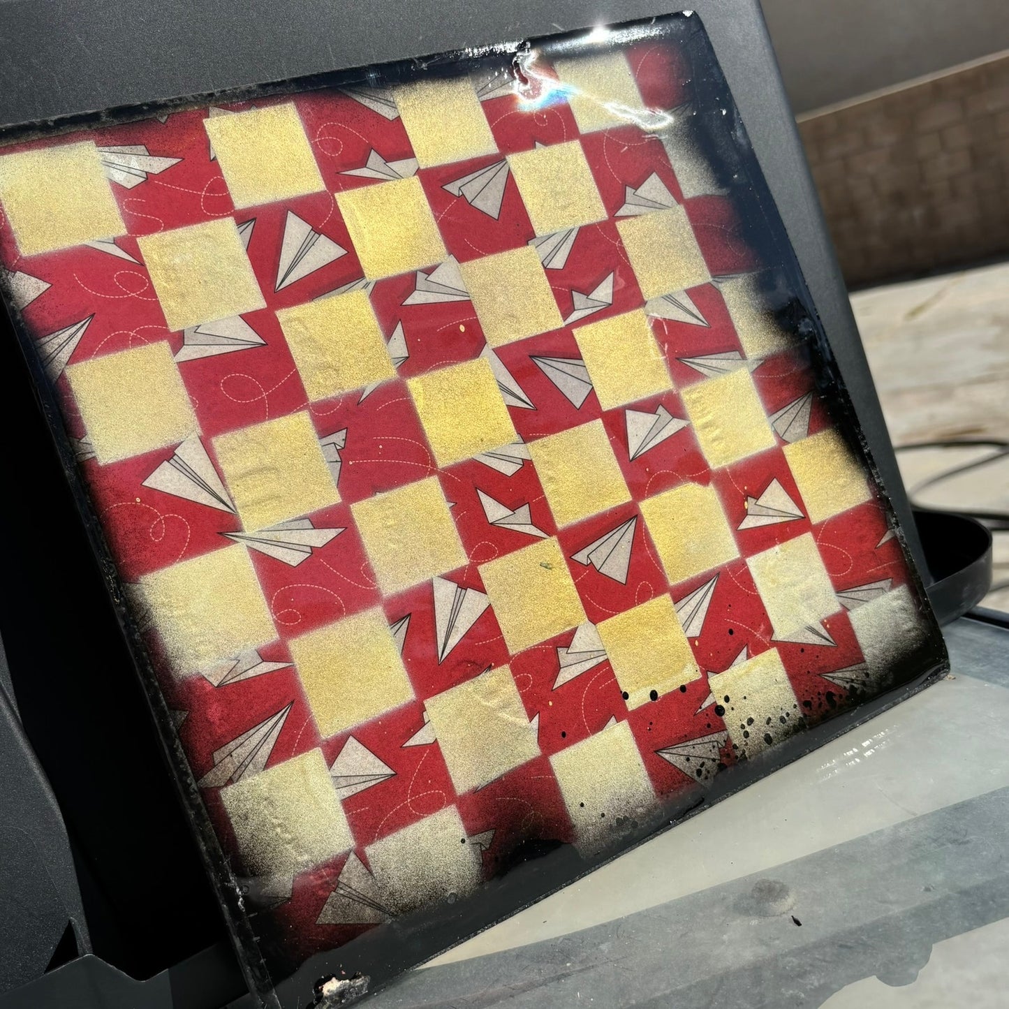 Golden Paper Plane - Resin Coated Chess Board