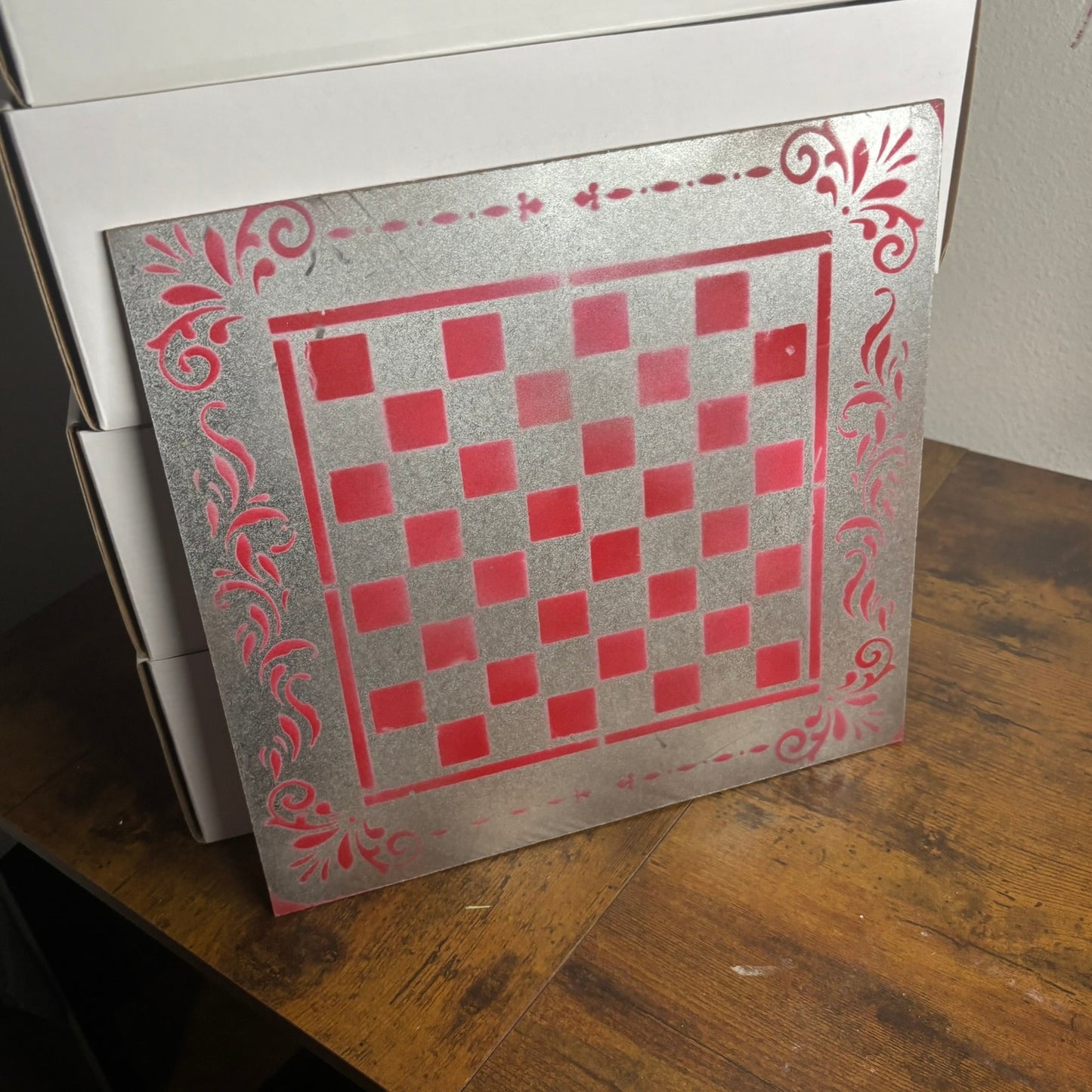 Chrome Red - Painted Chess Board