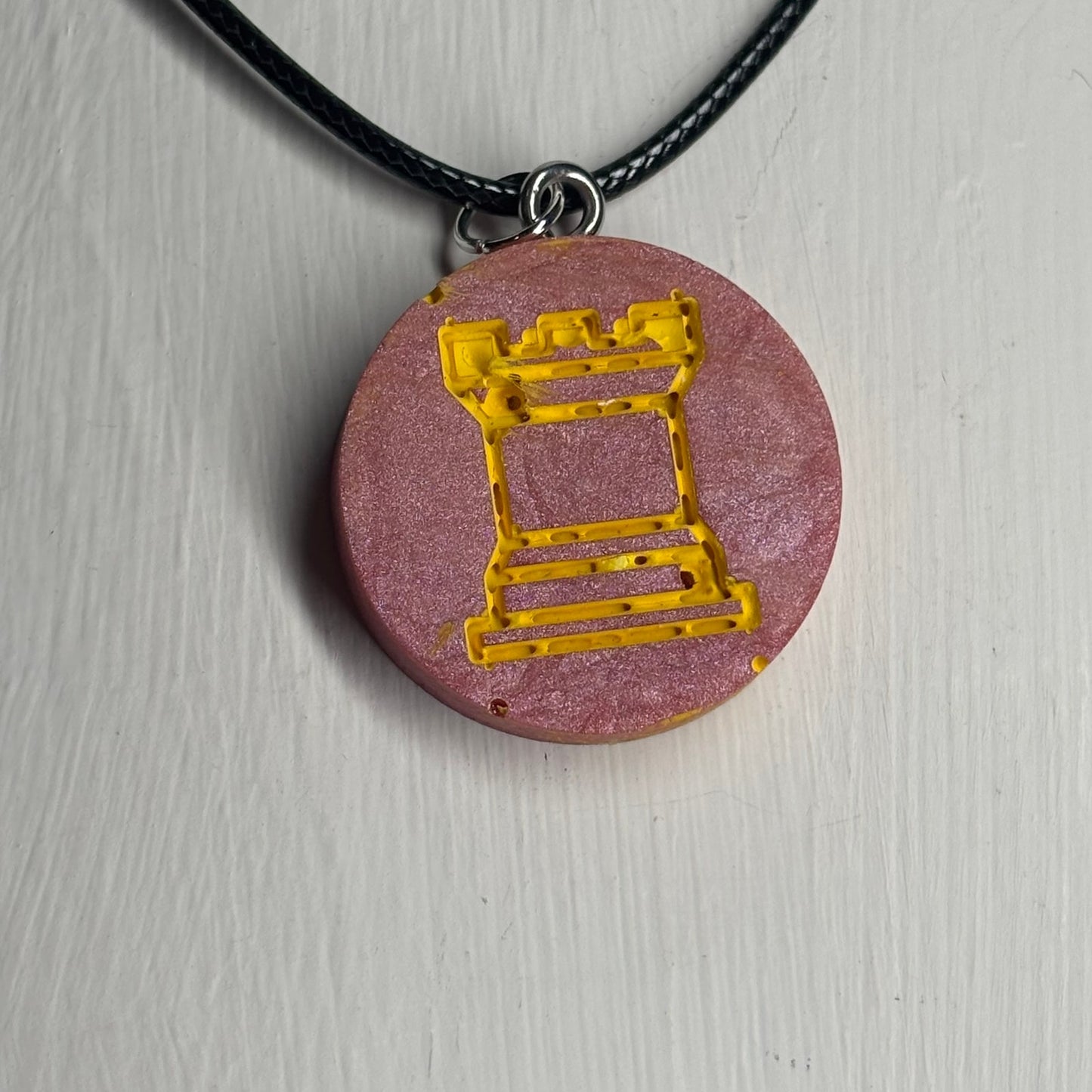 Smooth Pink Rook - Handmade Resin Chess Necklace