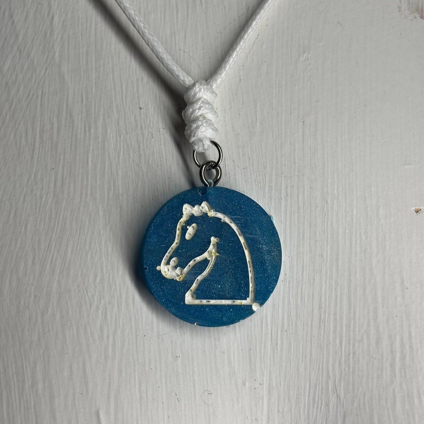Blue Knight - Handmade Resin Chess Necklace