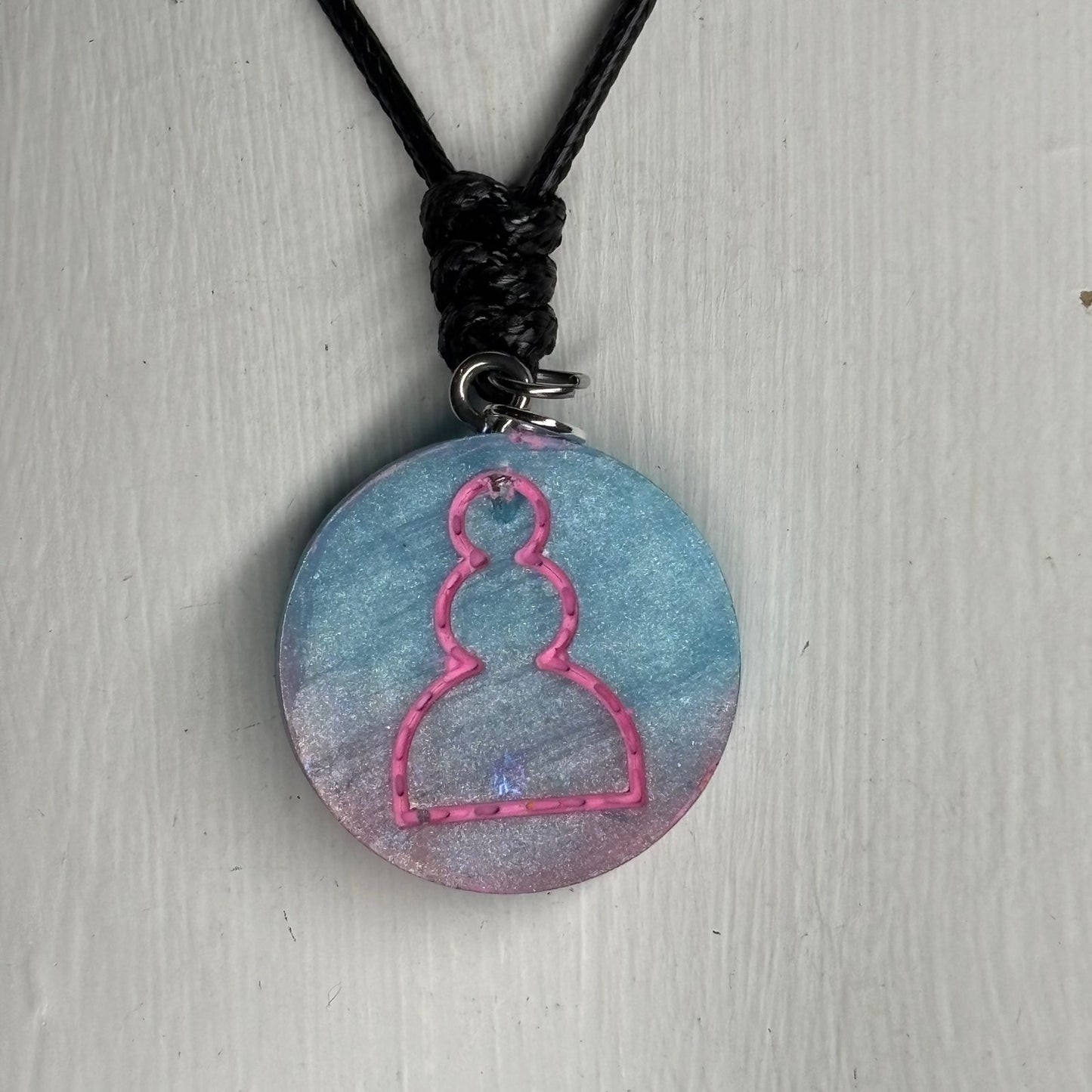 Light Blue & Pink Pawn - Handmade Resin Chess Necklace