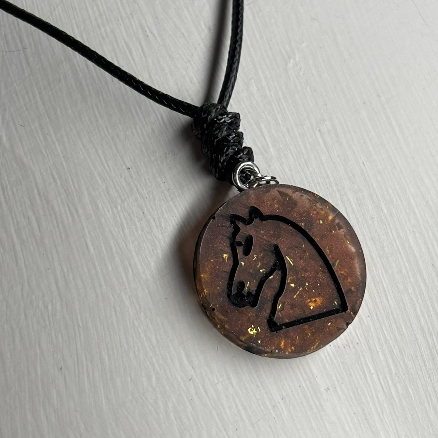 Dark Amber Knight - Handmade Resin Chess Necklace