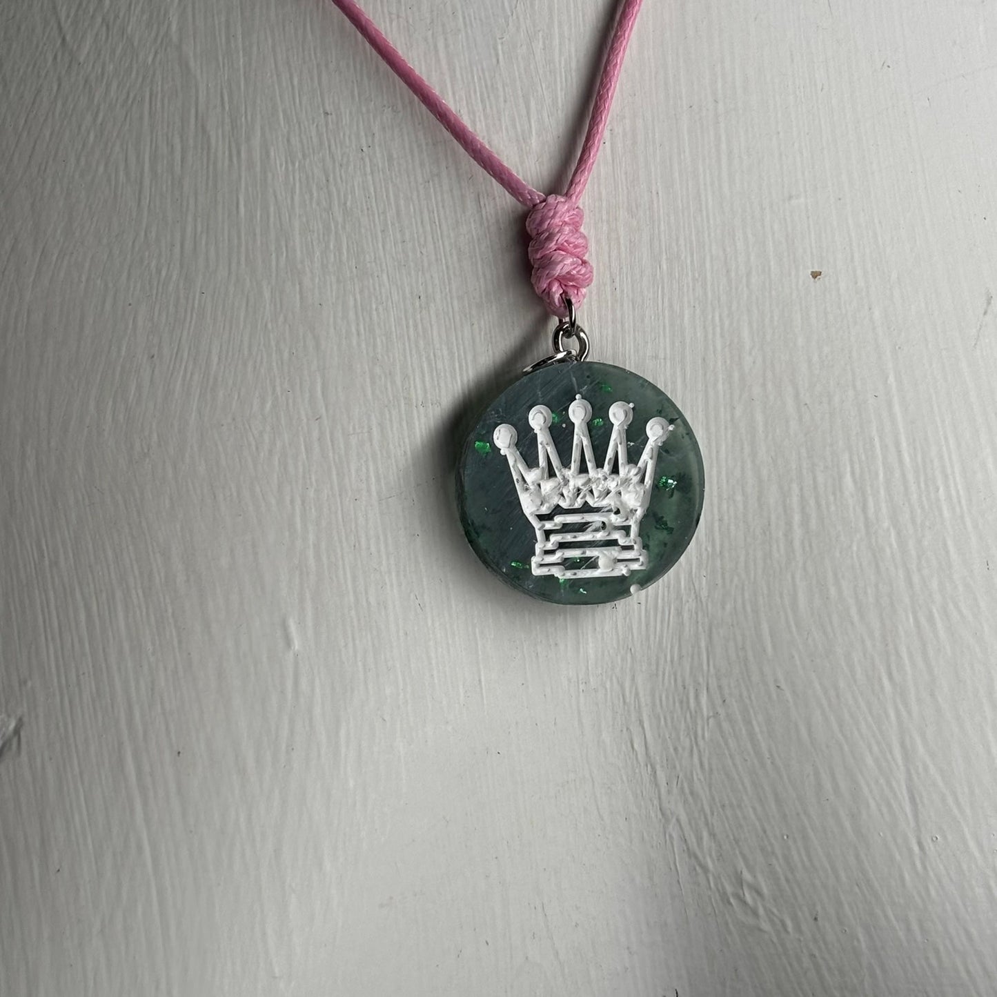 Green Crystal Queen - Handmade Resin Chess Necklace