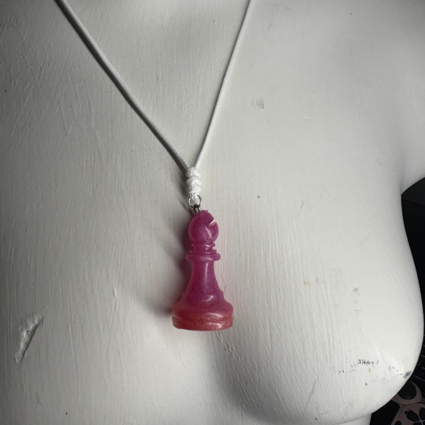 Pink Bishop - Handmade Resin Chess Necklace