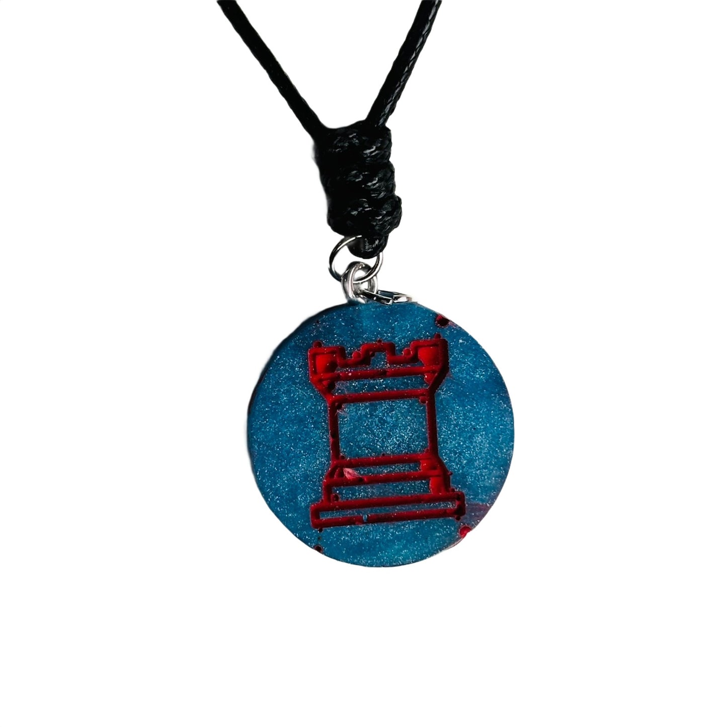 Red Print Rook - Handmade Resin Chess Necklace