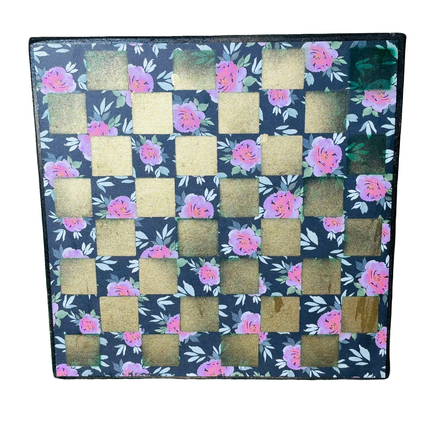 Golden Dark Green Flowers - Scrapbook Chess Board