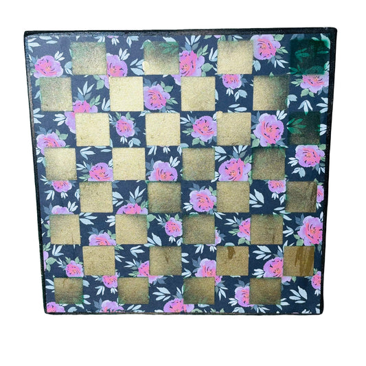 Golden Dark Green Flowers - Scrapbook Chess Board
