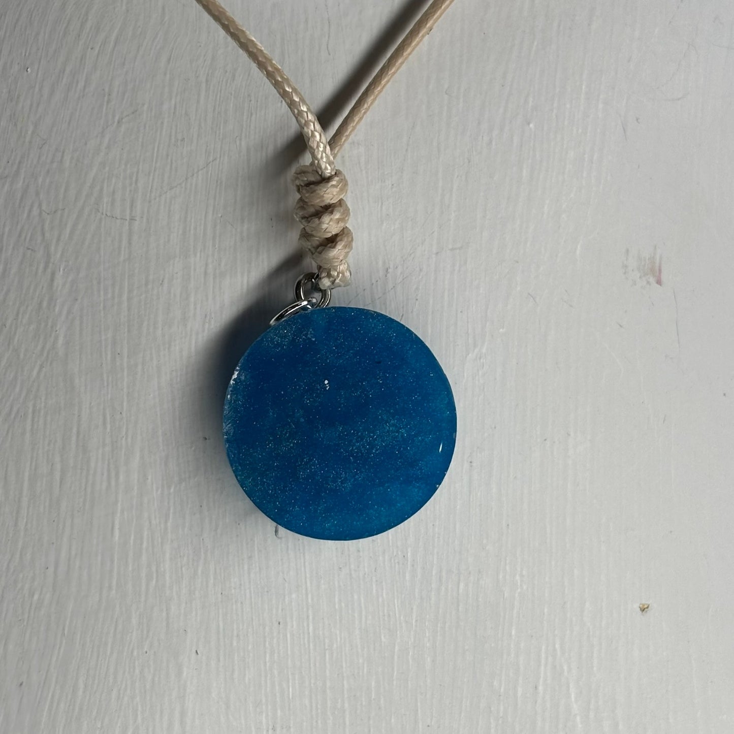 Cream Blue Bishop - Handmade Resin Chess Necklace