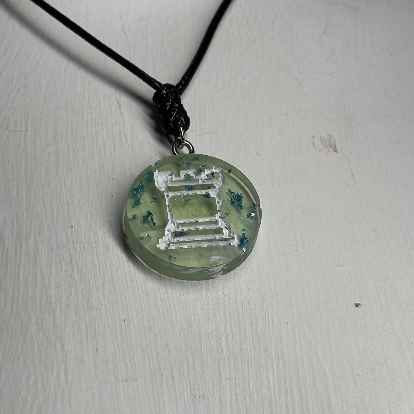 Light Lime Green Rook - Handmade Resin Chess Necklace