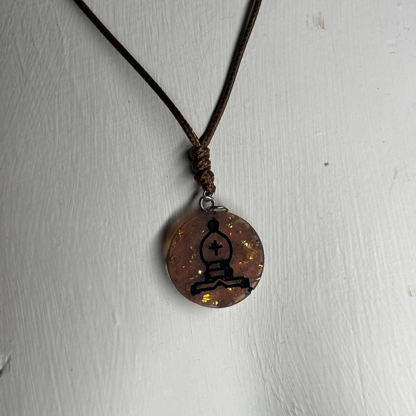 Amber Vintage Bishop - Handmade Resin Chess Necklace