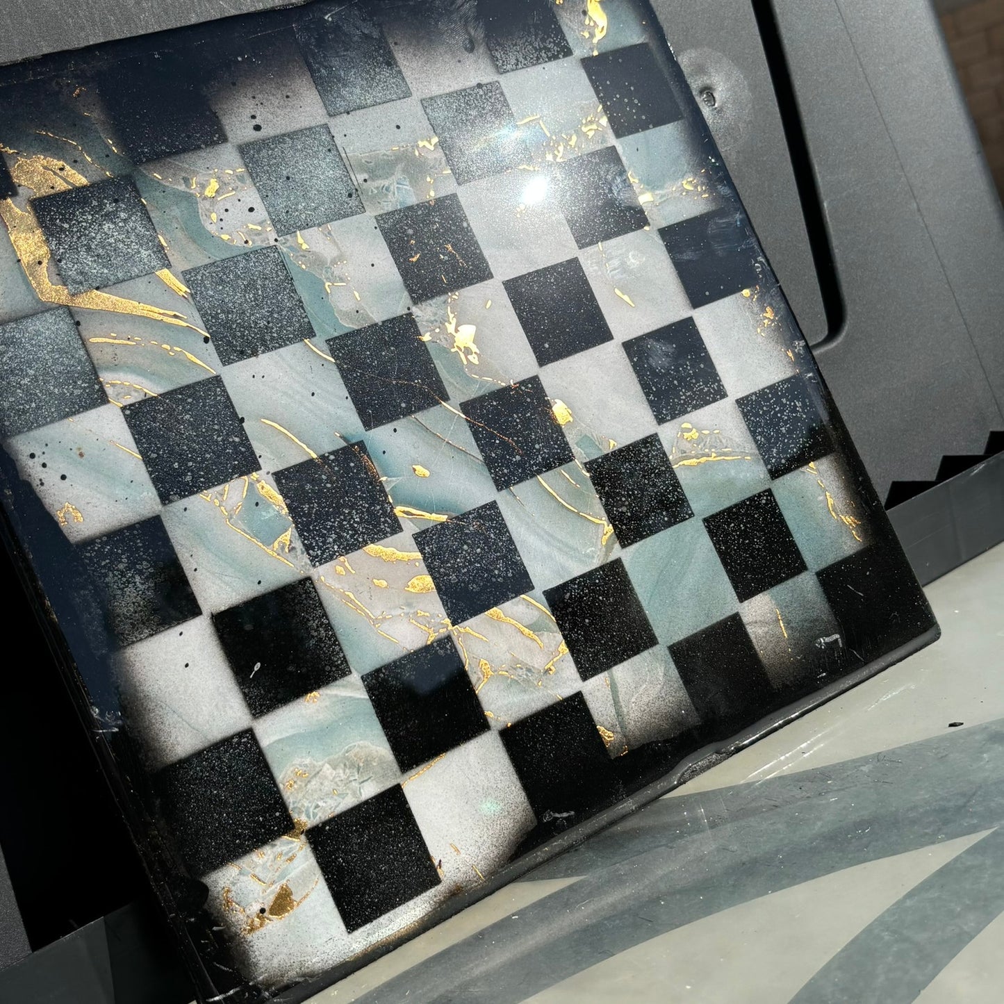 Marble Style Blue - Resin Coated Chess Board