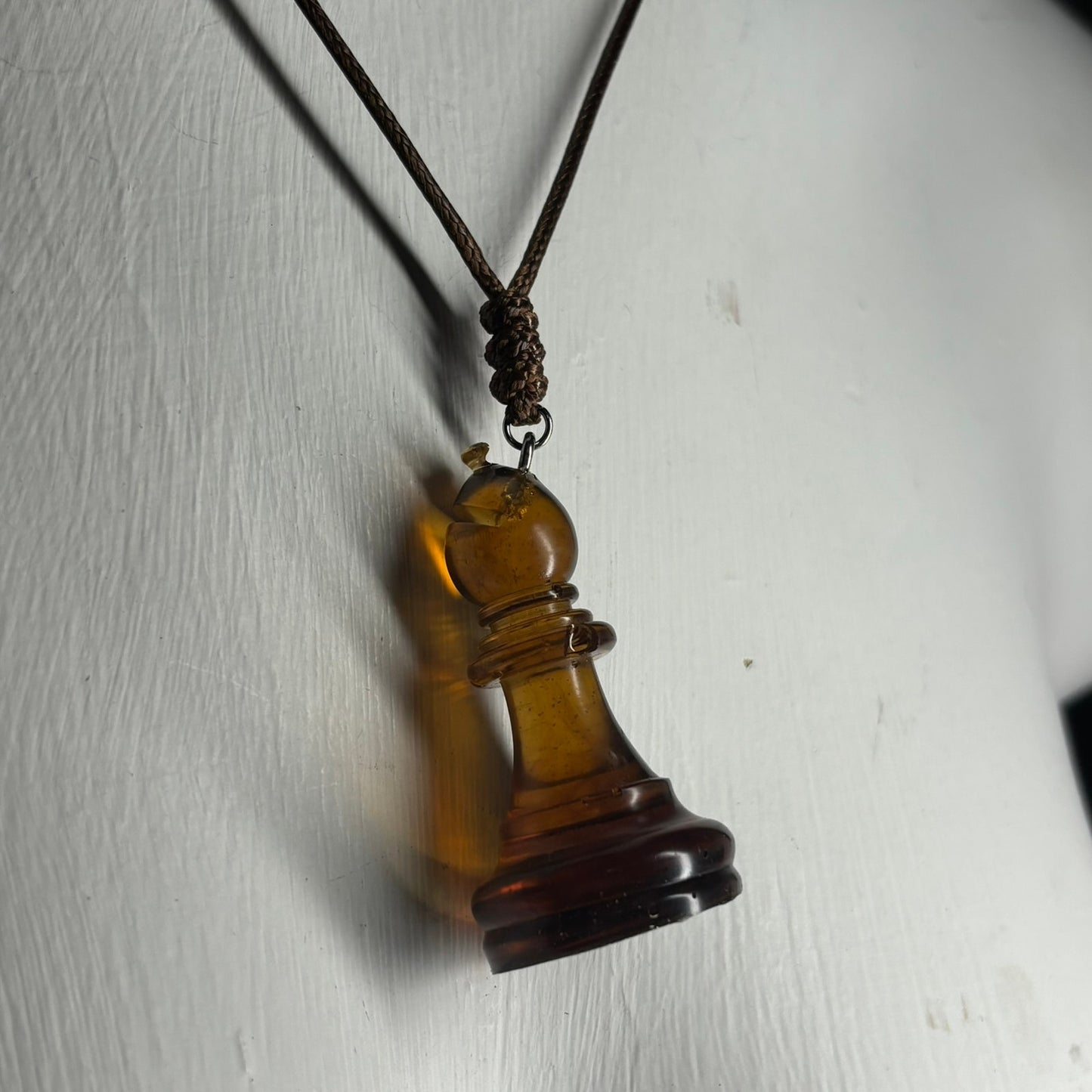 Coffee Brown Bishop - Handmade Resin Chess Necklace
