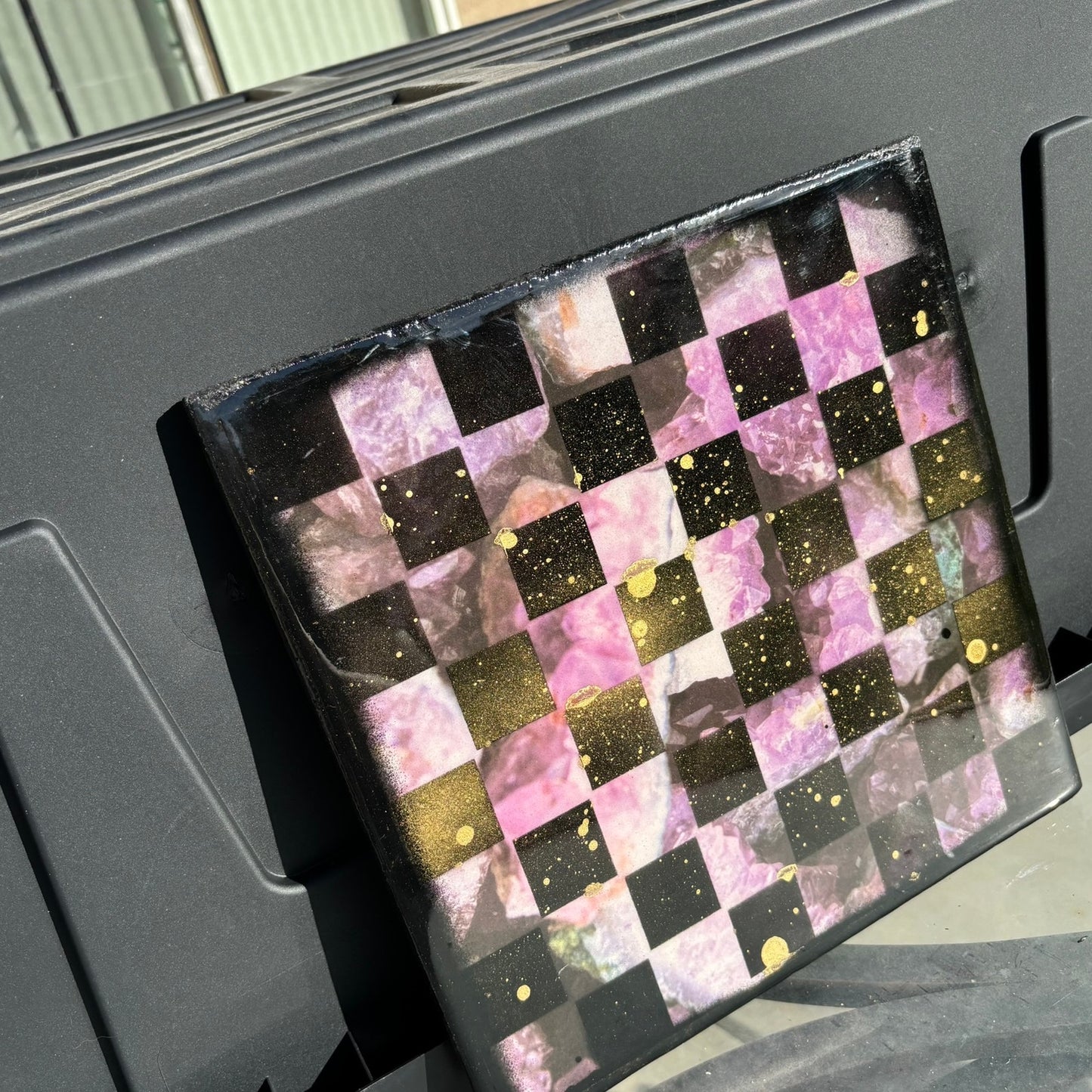 Sprinkled Gold Crystal - Resin Coated Chess Board