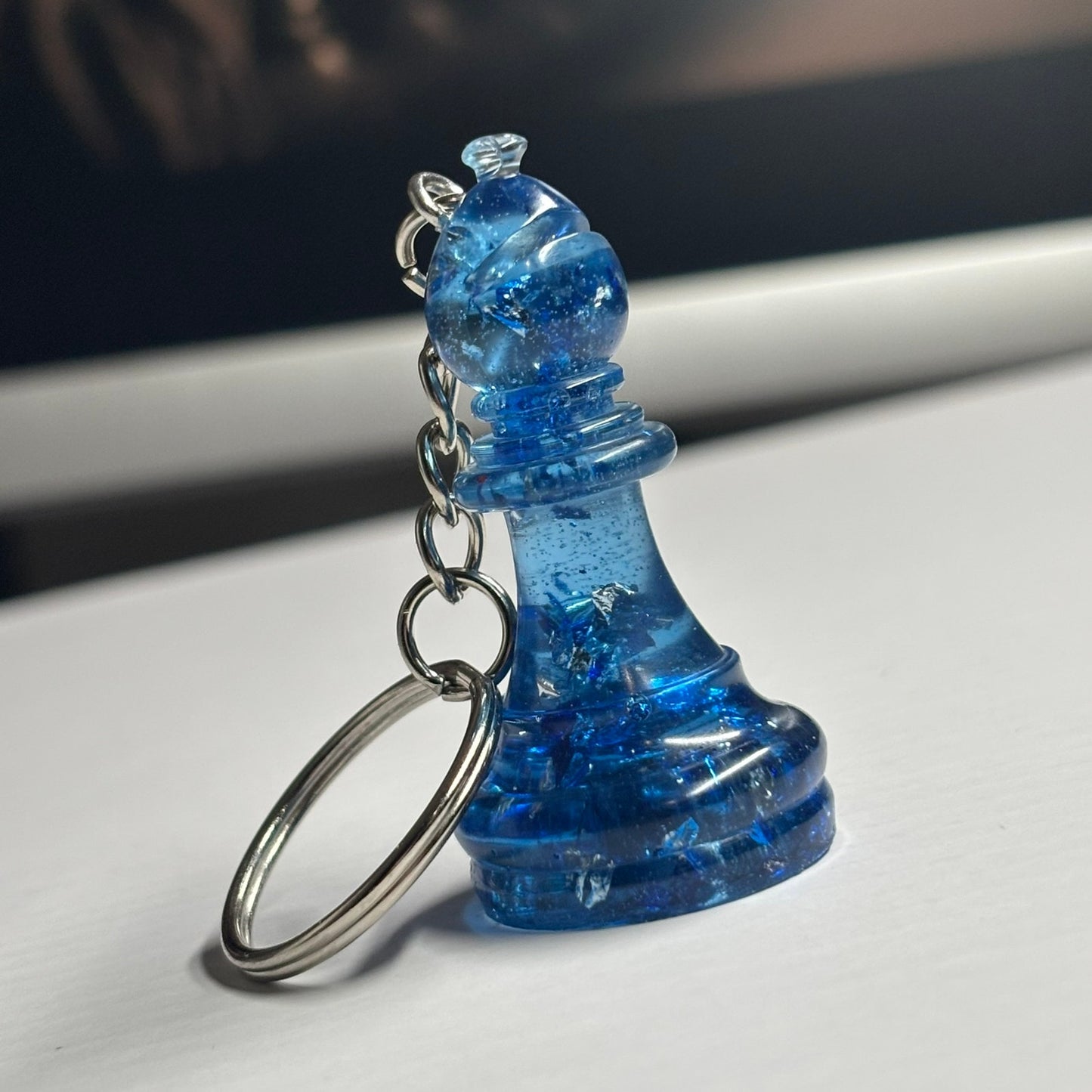 Crystal Blue Bishop - Handmade Resin Keychain