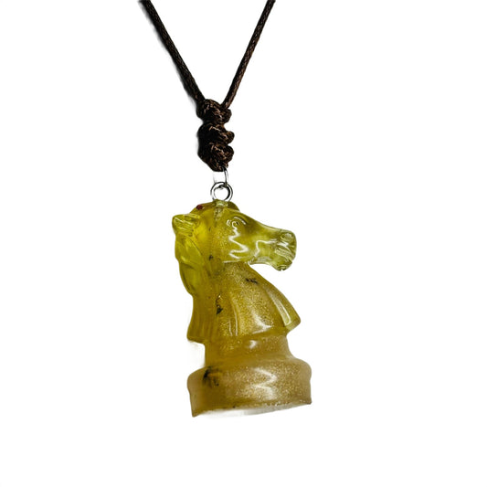 Premium Yellow Knight - Handmade Resin Chess Necklace