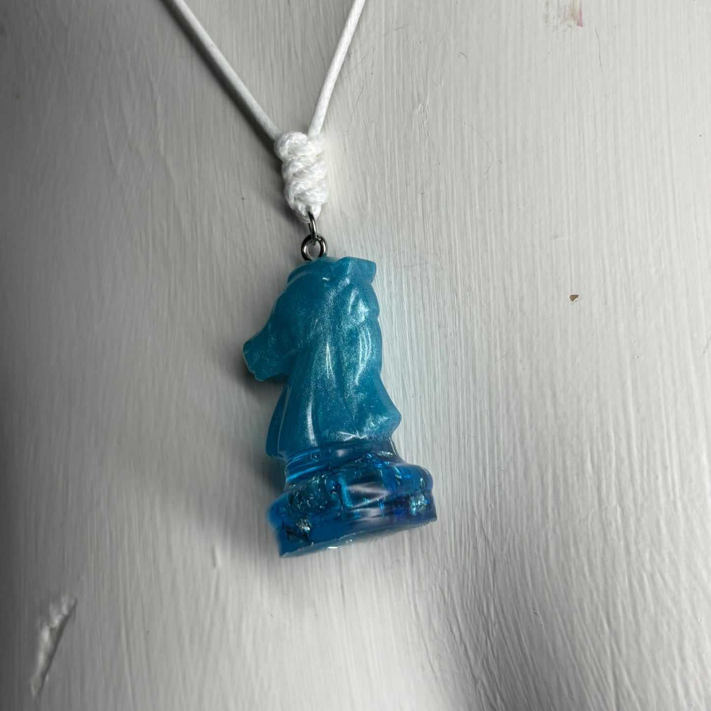 Crystal Ice Blue Knight - Handmade Resin Chess Necklace