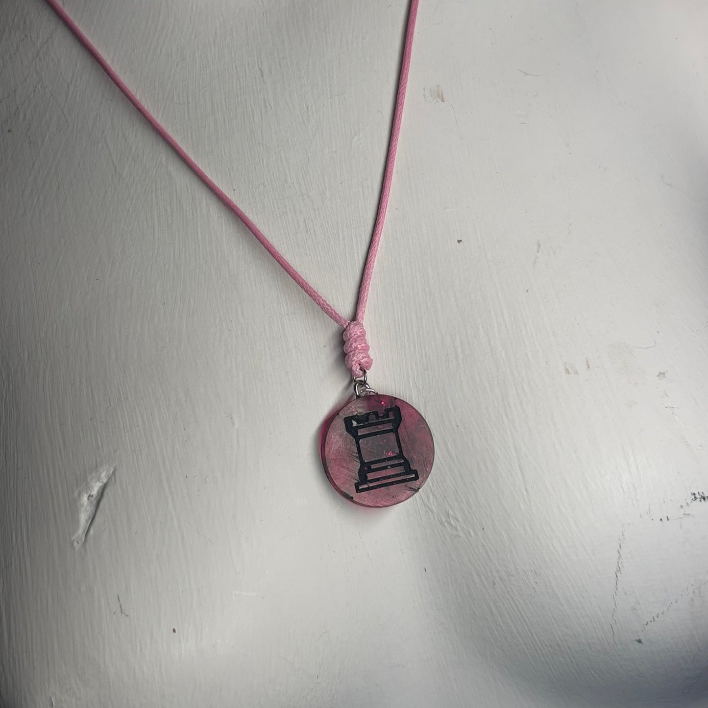 Pinks Rook - Handmade Resin Chess Necklace