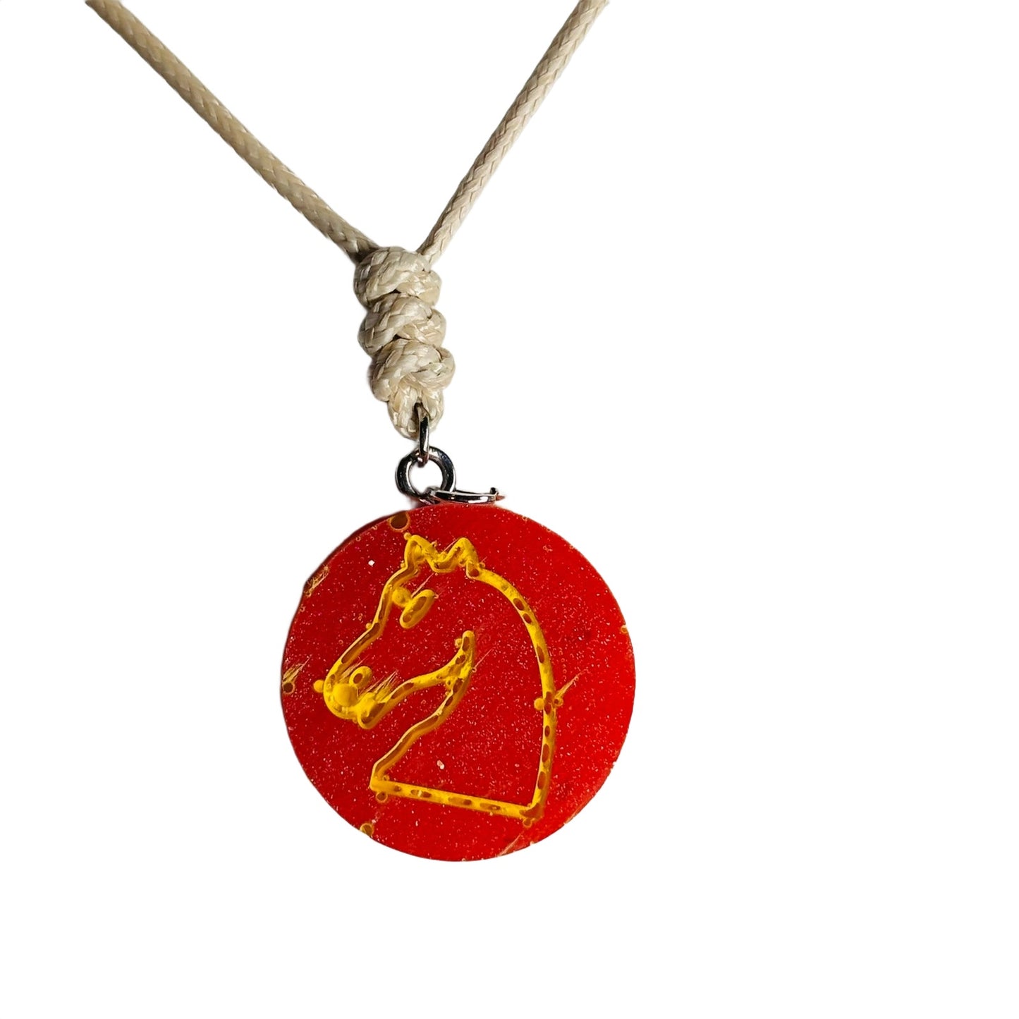 Cherry Red Knight - Handmade Resin Chess Necklace