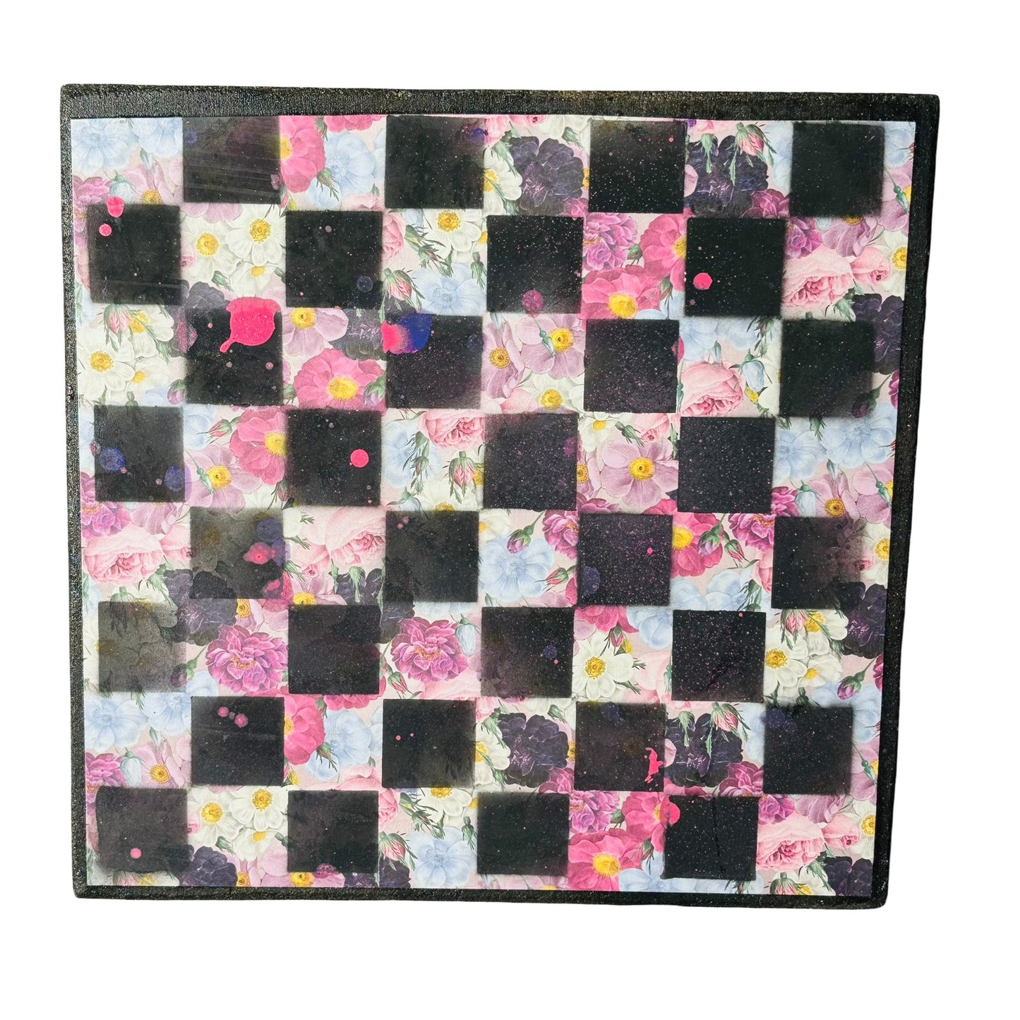 Pink Flower Collage - Scrapbook Chess Board