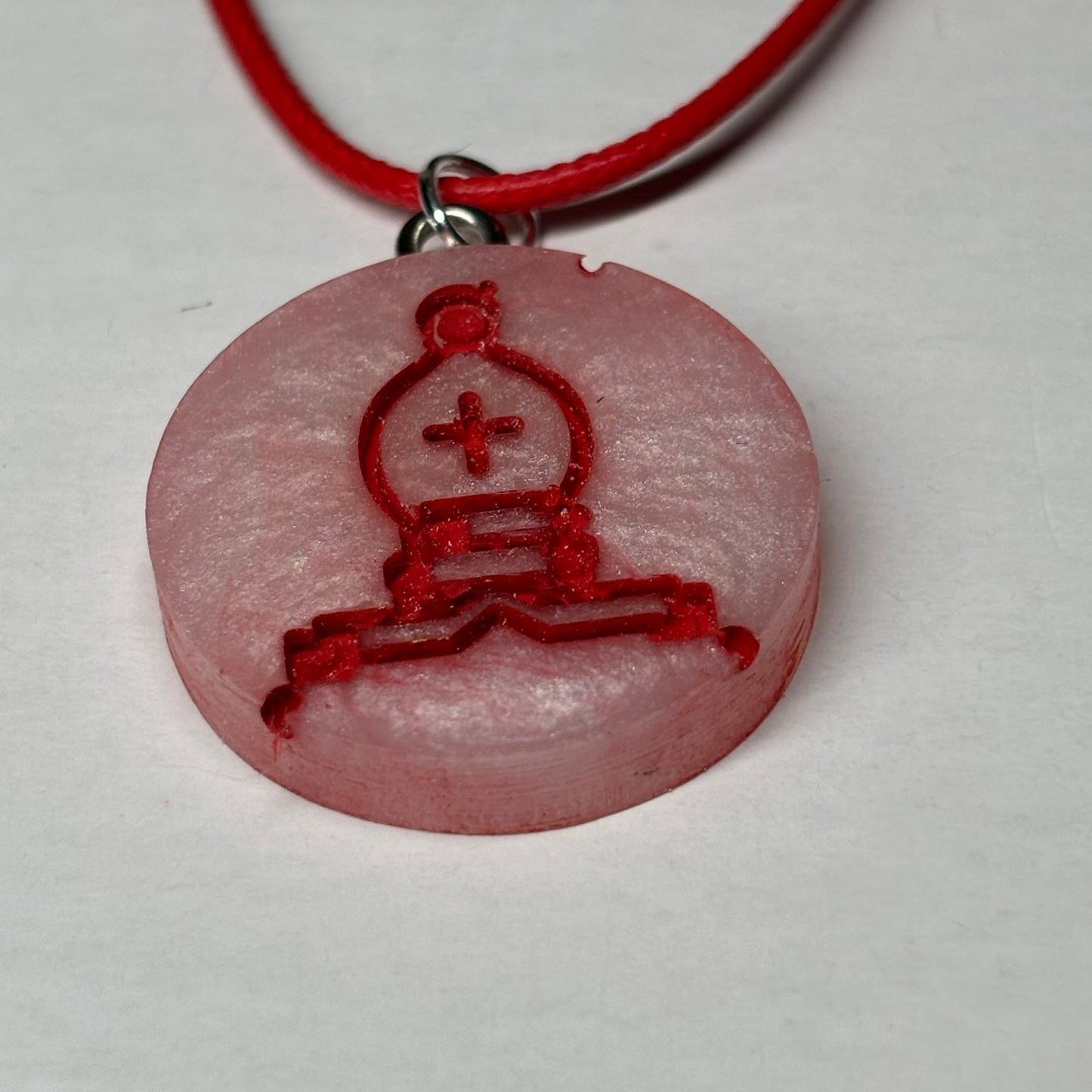 Red Print Bishop - Handmade Resin Chess Necklace