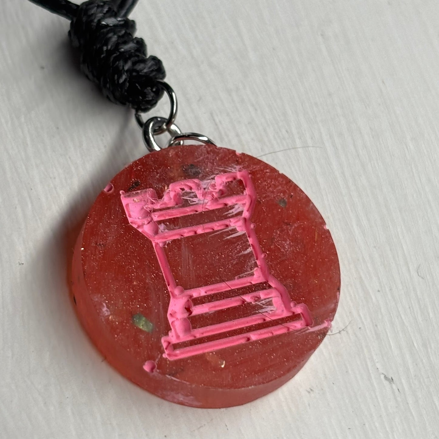 Pink Print Rook - Handmade Resin Chess Necklace