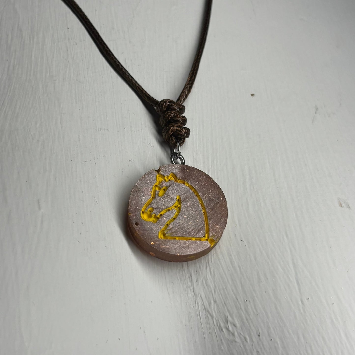 Rusted Brown Knight - Handmade Resin Chess Necklace