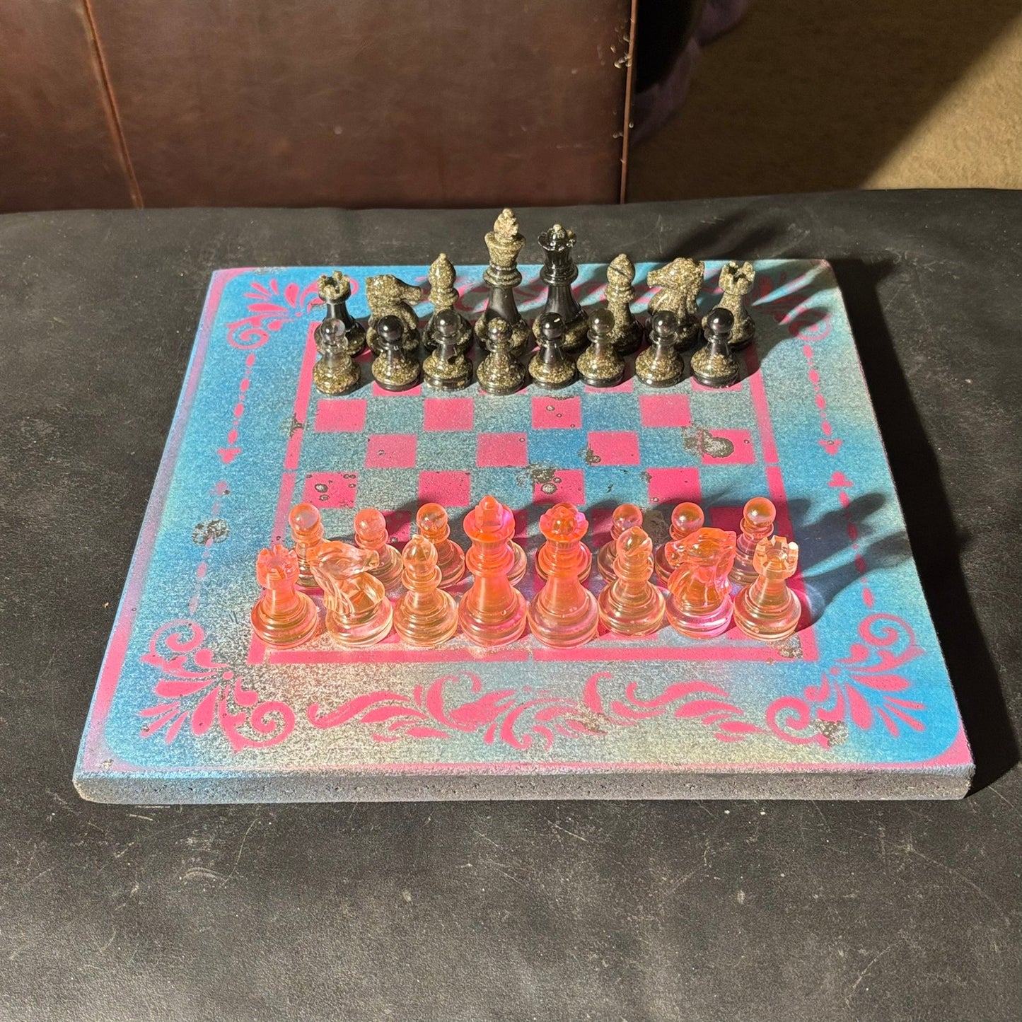 Sky Blue Pink- Painted Chess Set