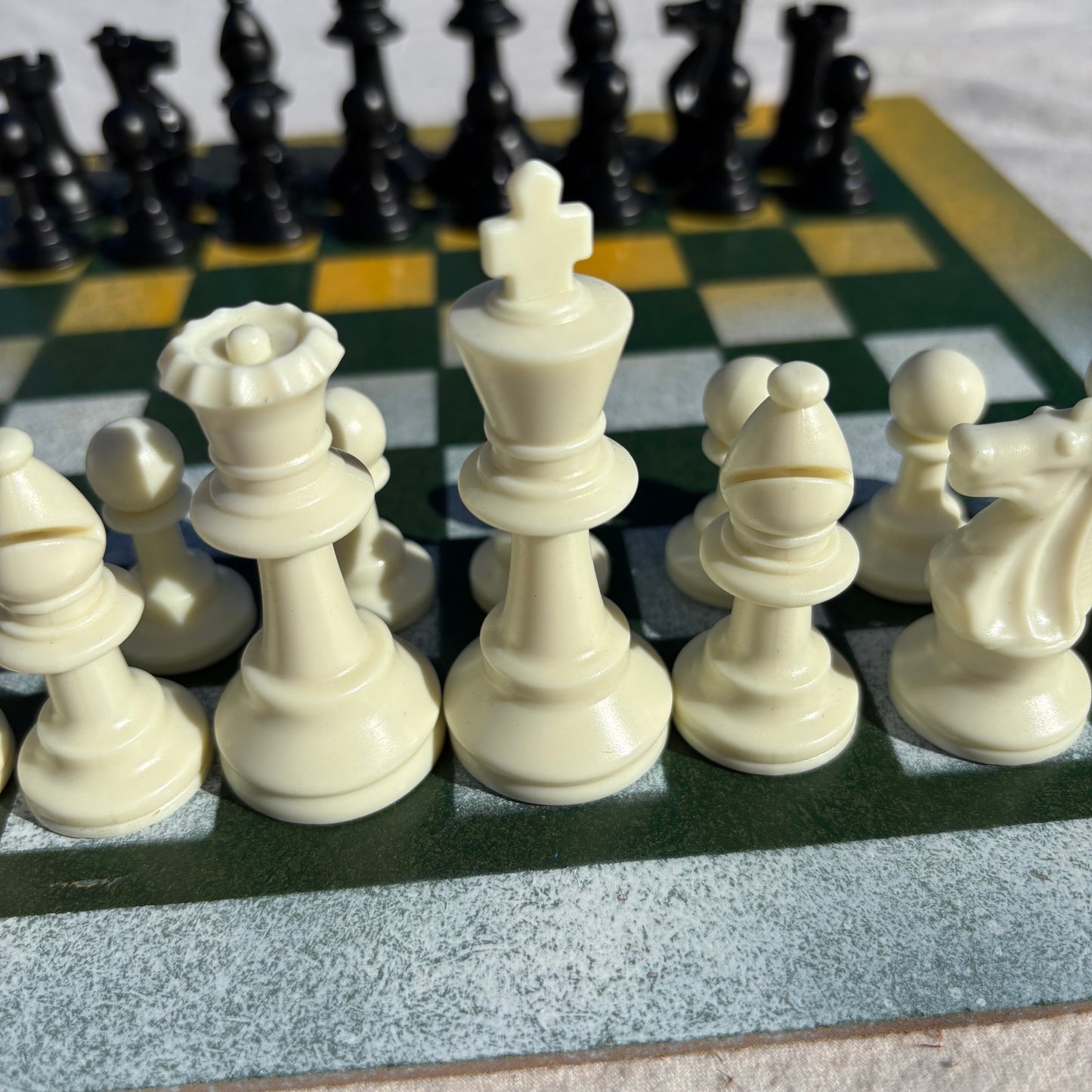 Green & Yellow - Painted Chess Set