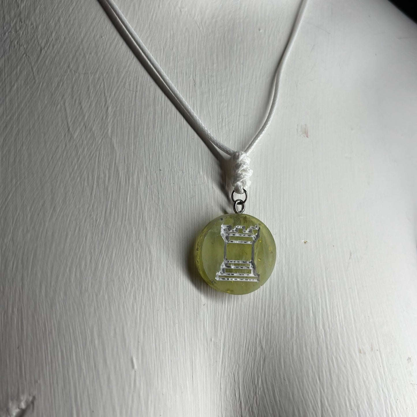 Lime Green Rook - Handmade Resin Chess Necklace