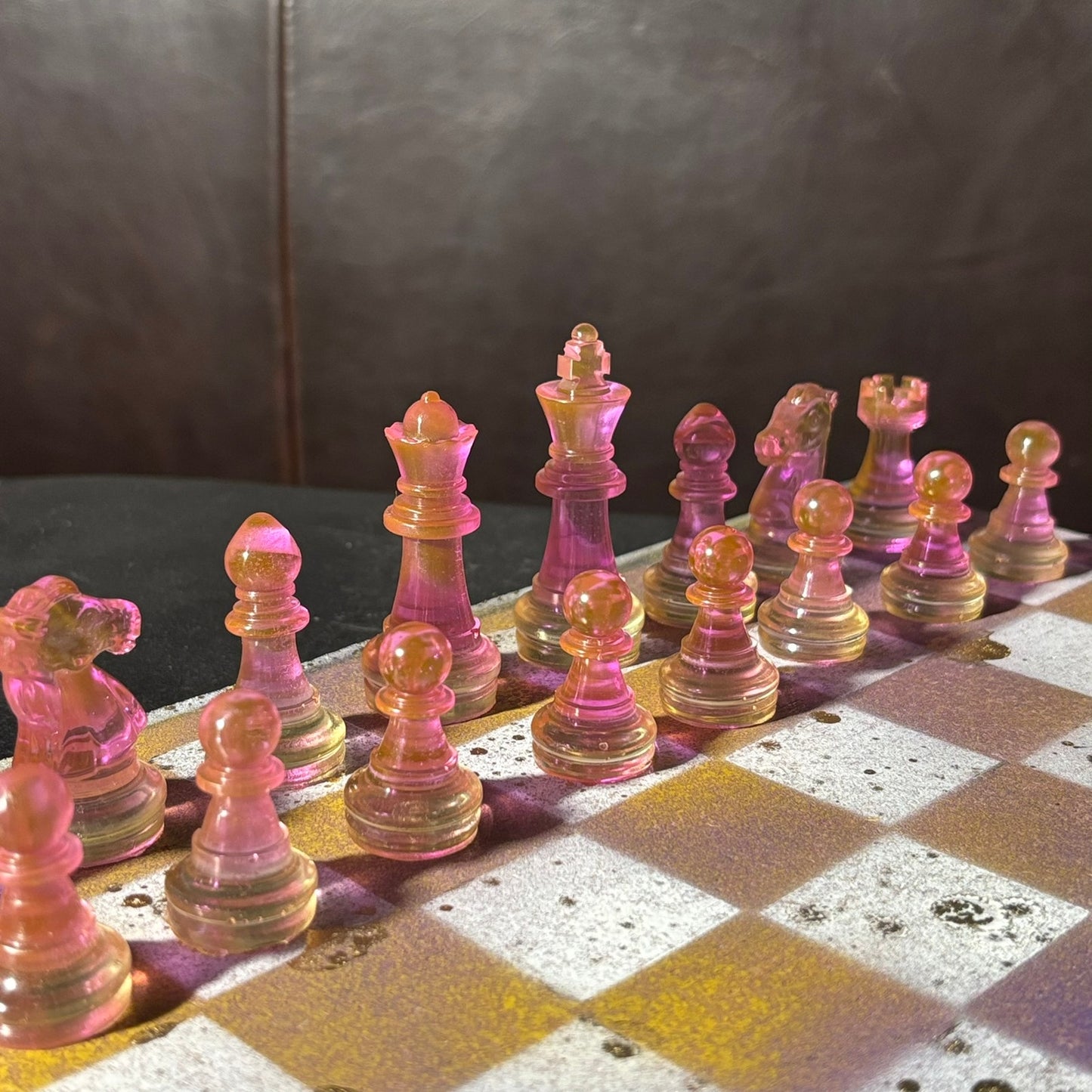 Purple & Yellow Mesh - Painted Chess Set