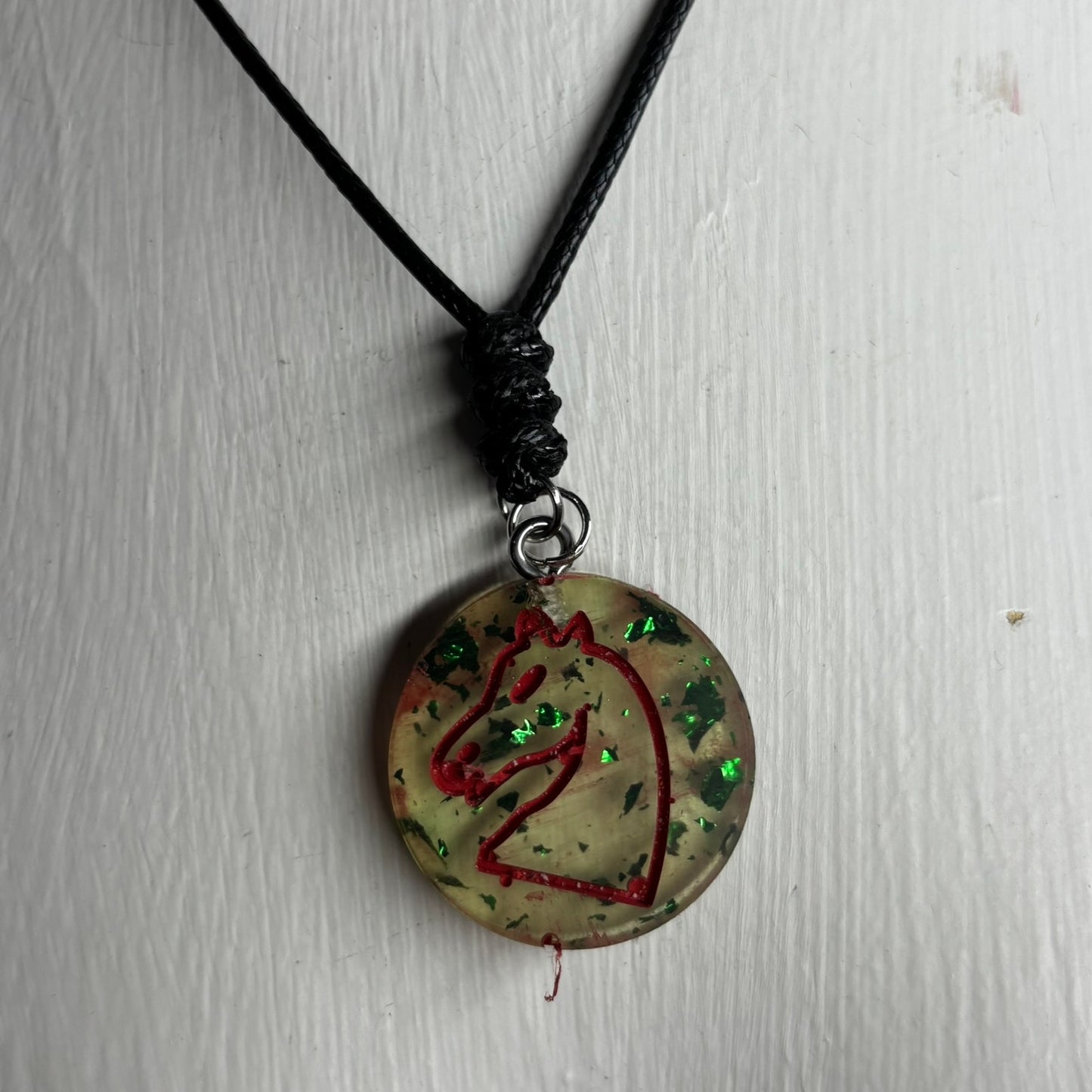 Dirty Green Knight - Handmade Resin Chess Necklace
