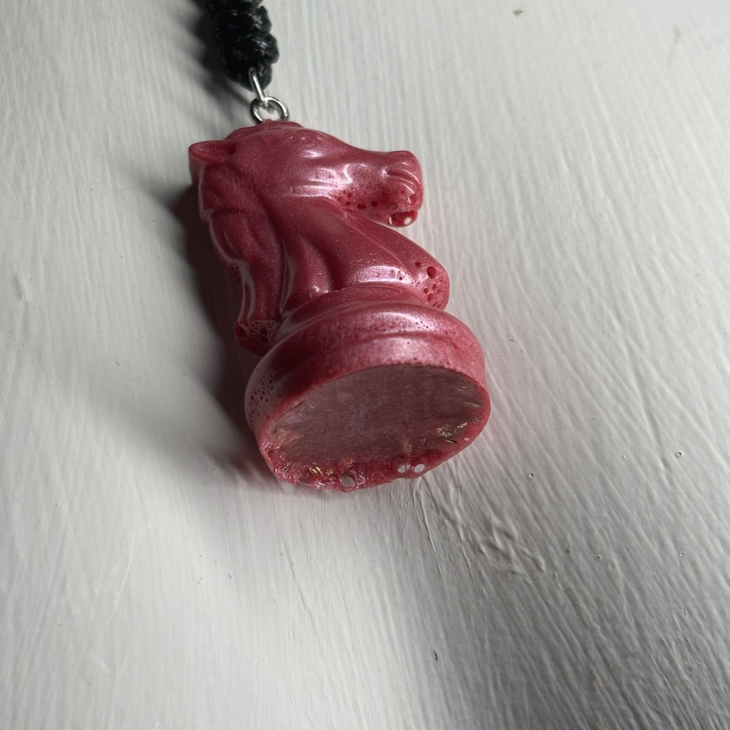 Vibrant Pink Knight - Handmade Resin Chess Necklace